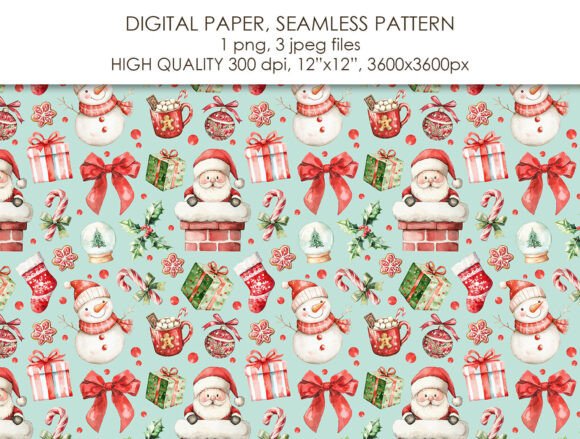 Cute Christmas Seamless Pattern PNG JPEG